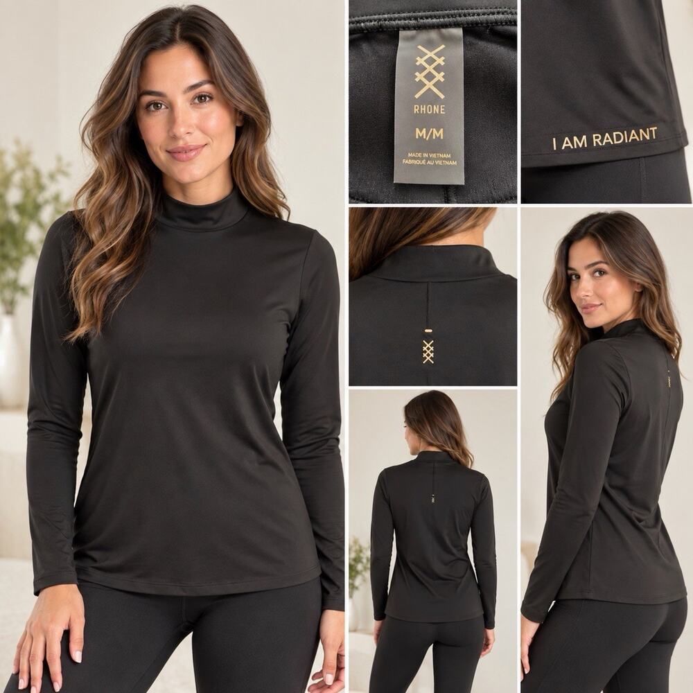 Rhone Serene Fitted Long Sleeve Top Women M Black Mock Neck Performance Athletic